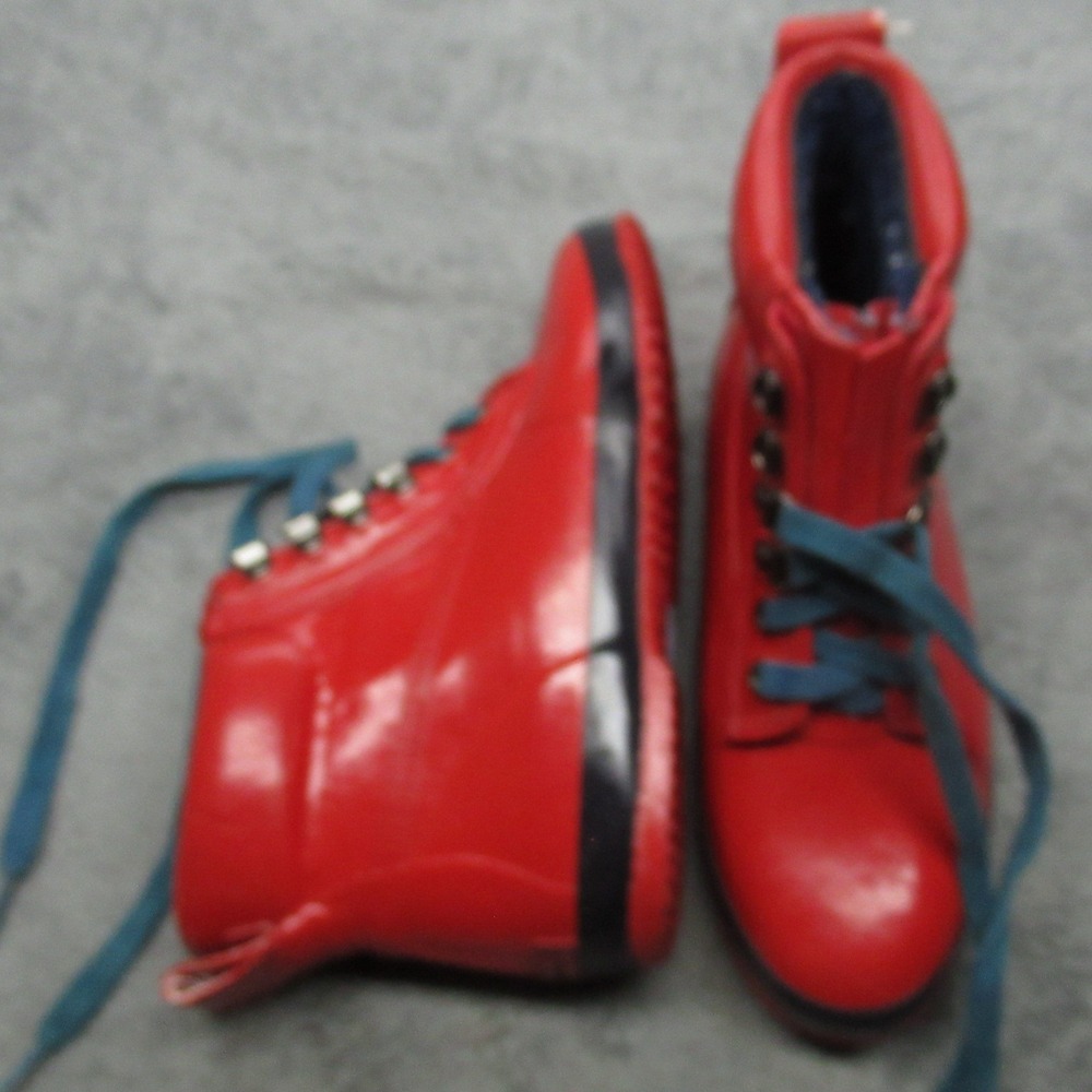 Eddie Bauer Women 7 Rain Boots Red Rubber Glossy Waterproof Ankle Rugged VTG 90s